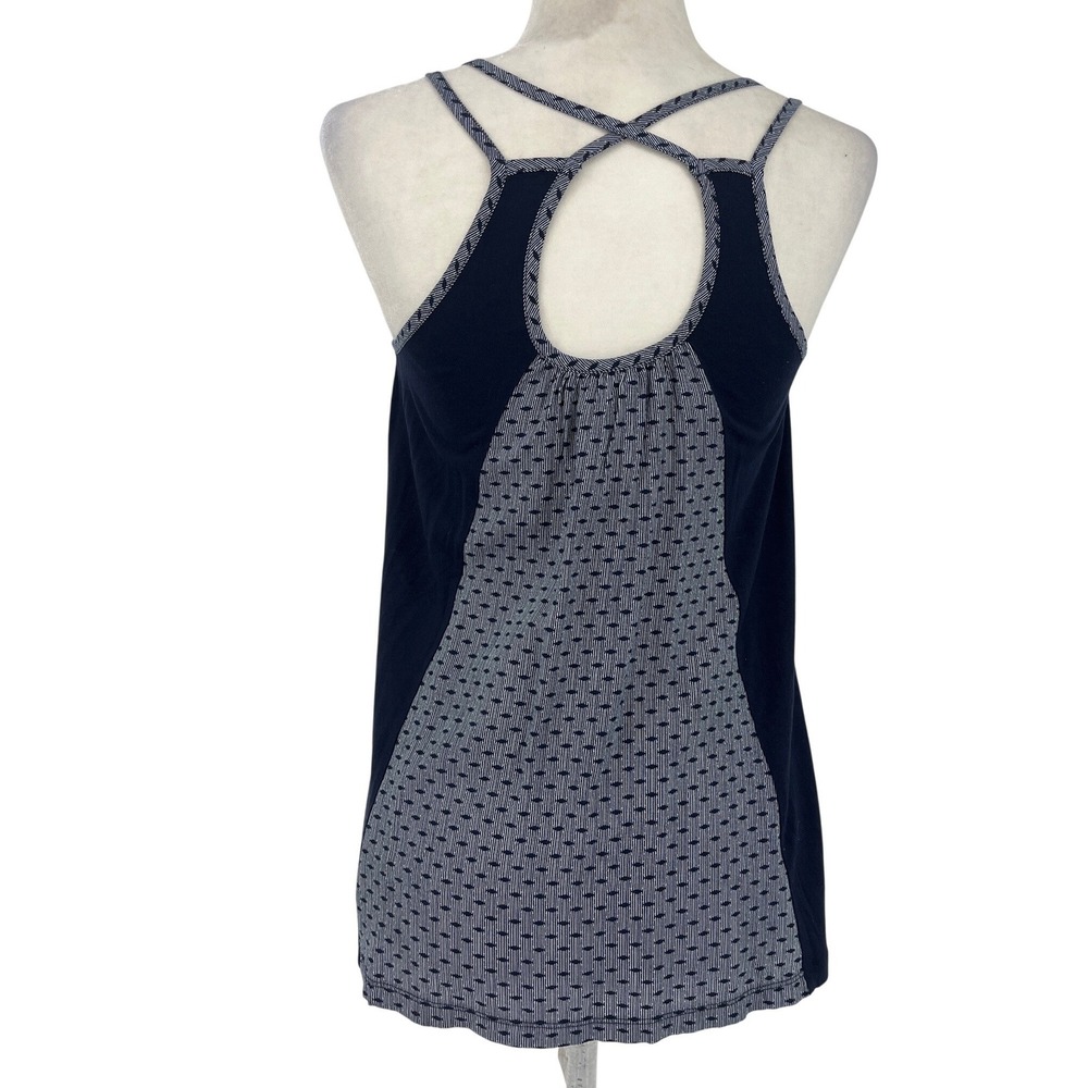 Cabi Tank Top Womens XS Navy Blue Excellent Mixed Media Strappy Keyhole 5202 - Picture 3 of 7
